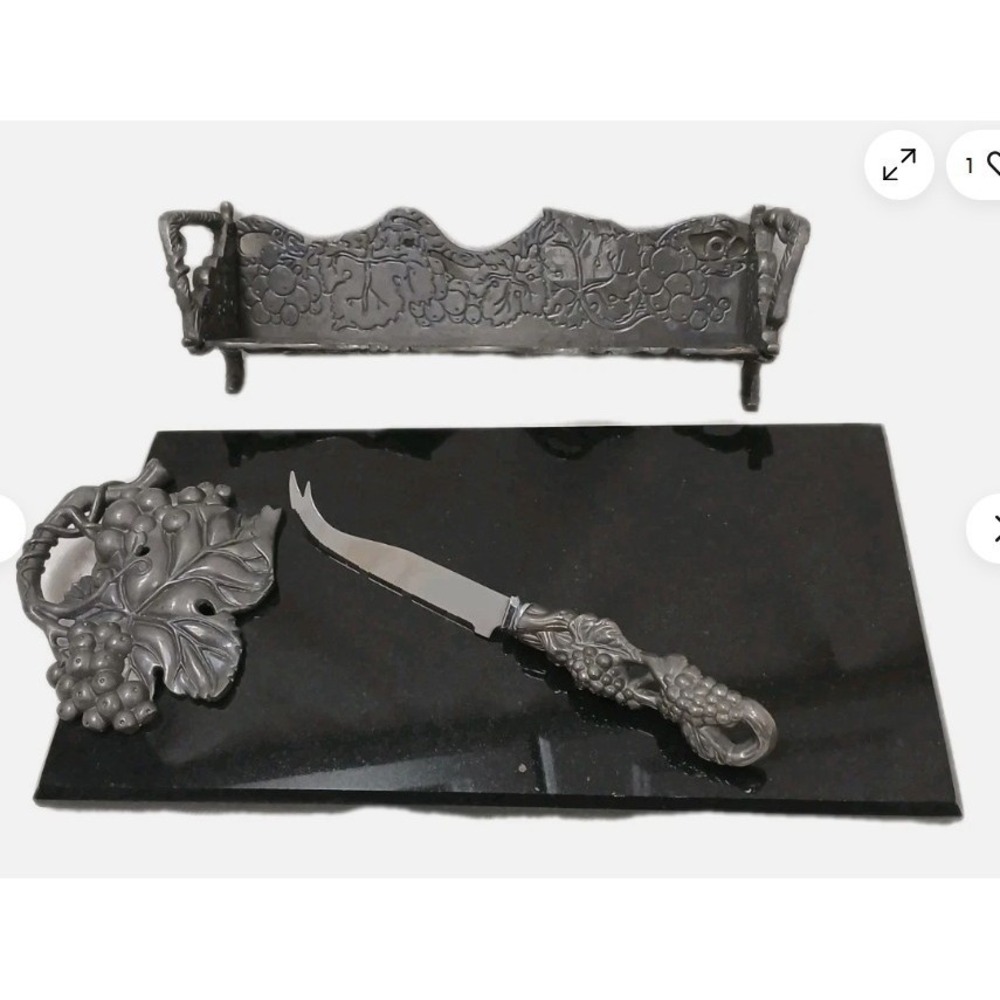 Arthur Court Grapes Set Black Marble Cheese Board Silver Tray Charcuterie
